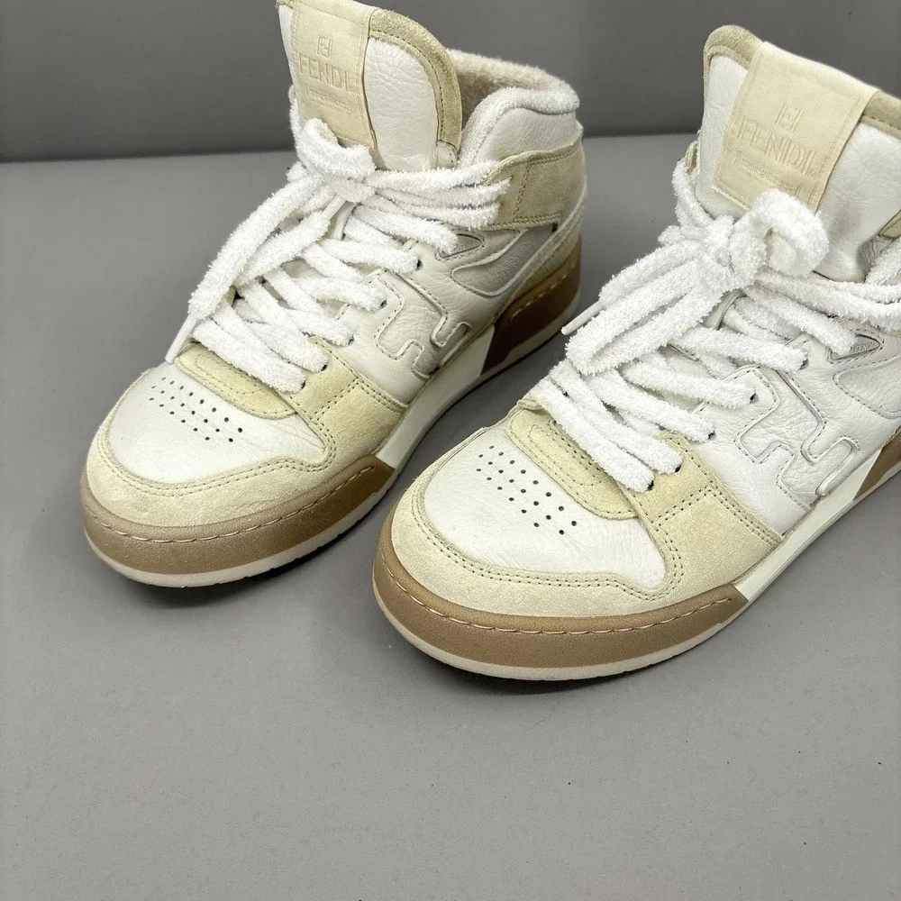 Fendi Shoes Sneakers Womens Size 6 Beige Cream Match High Top Made Italy 8E8358 - Picture 5 of 16